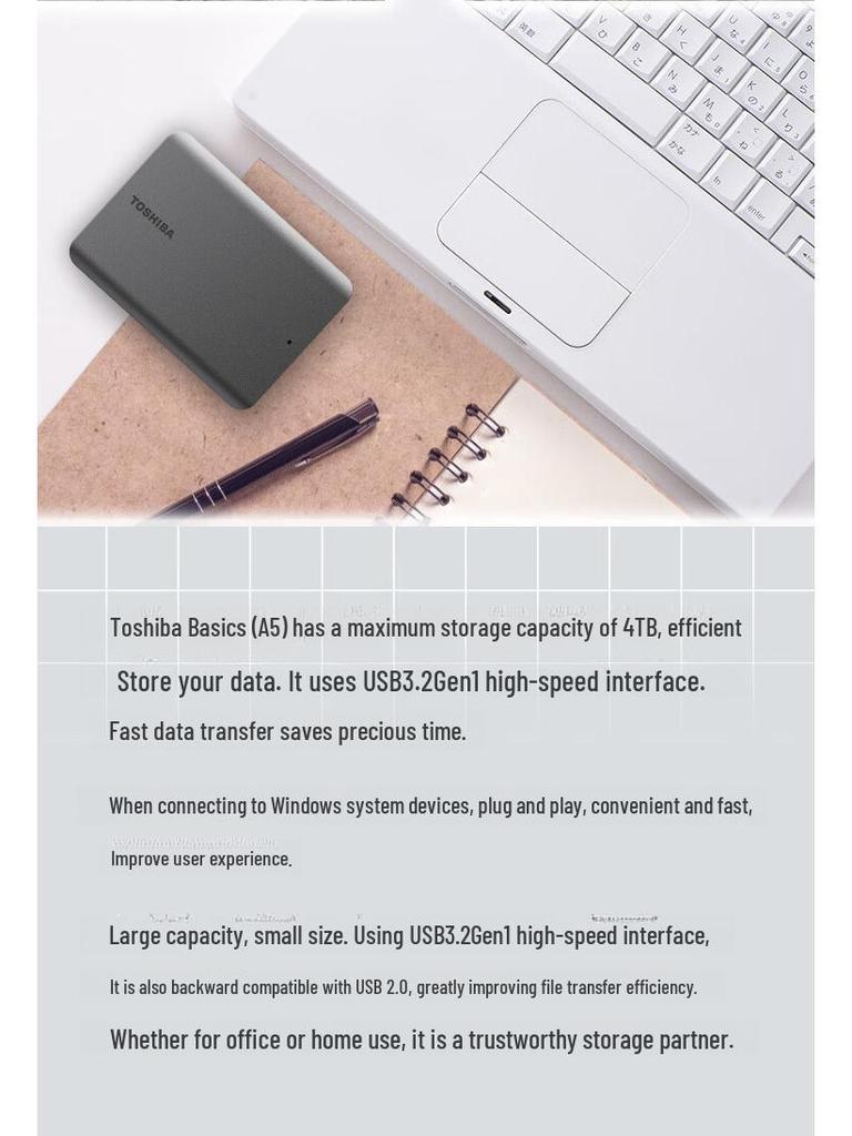 Мобильный жесткий диск Toshiba 1 ТБ/2 ТБ A5 черного цвета, USB 3.2, 2,5", совместимый с Mac, тонкий и легкий