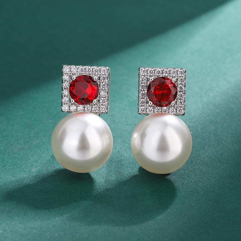 Изумрудные циркониевые жемчужные серьги с серебряными иглами, серьги-пусеты из имитации натурального пресноводного жемчуга, серьги-подвески с жемчугом, серьги-пусеты с жемчугом 12 мм