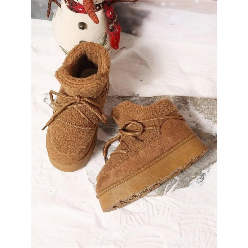 Новые осенне-зимние ботильоны на толстой подошве, теплые сапоги из искусственной овчины, утепленные ботильоны до щиколотки, теплые женские сапоги выше колена