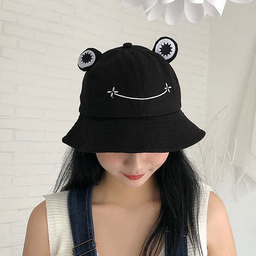 Cute Adjustable Cotton Embroidery Frog Women Fisherman's hat Visors Hat Bucket cap Sun Hat