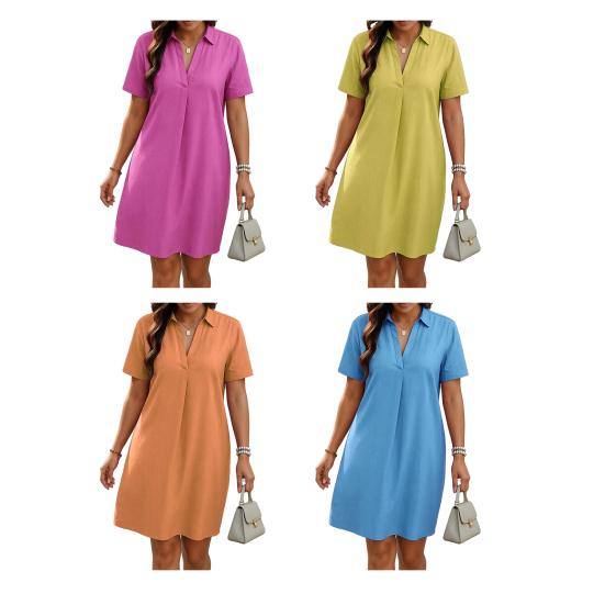 Женское платье А-силуэта с V-образным вырезом и коротким рукавом, однотонное летнее платье свободного кроя, легкое повседневное платье