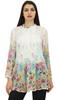 Women's White Digital Printed Shirt Pin Tucks Neck Tunic Top