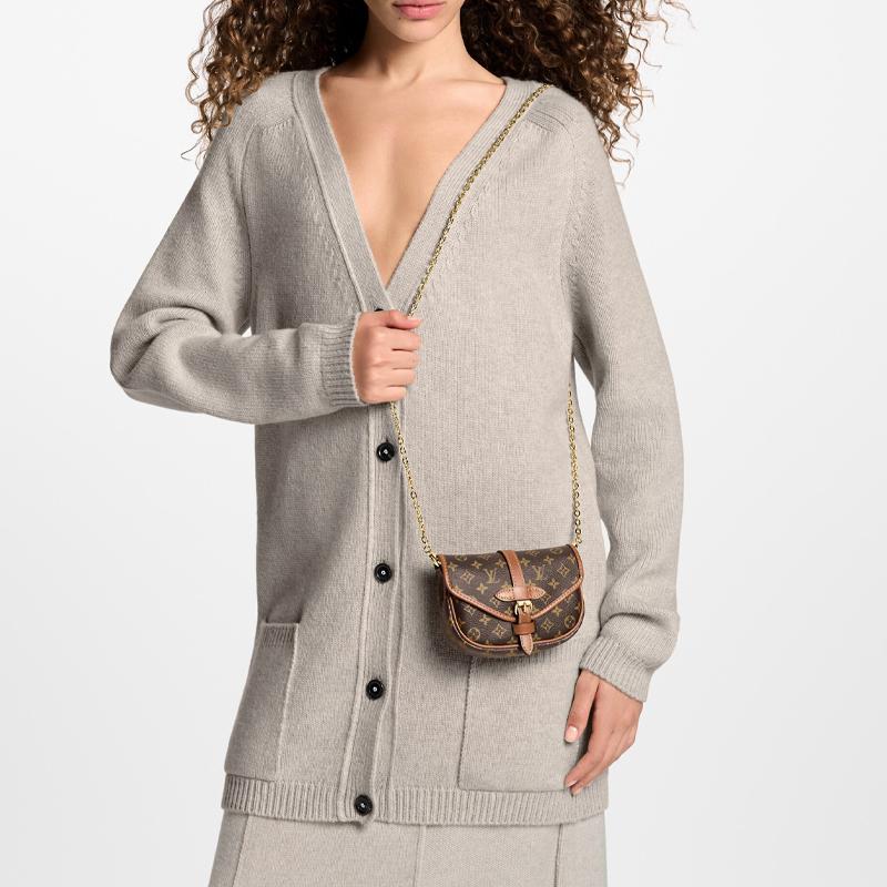 LOUIS VUITTON Solo detachable metal chain Monogram coated canvas patchwork leather trim single shoulder messenger bag women's brown