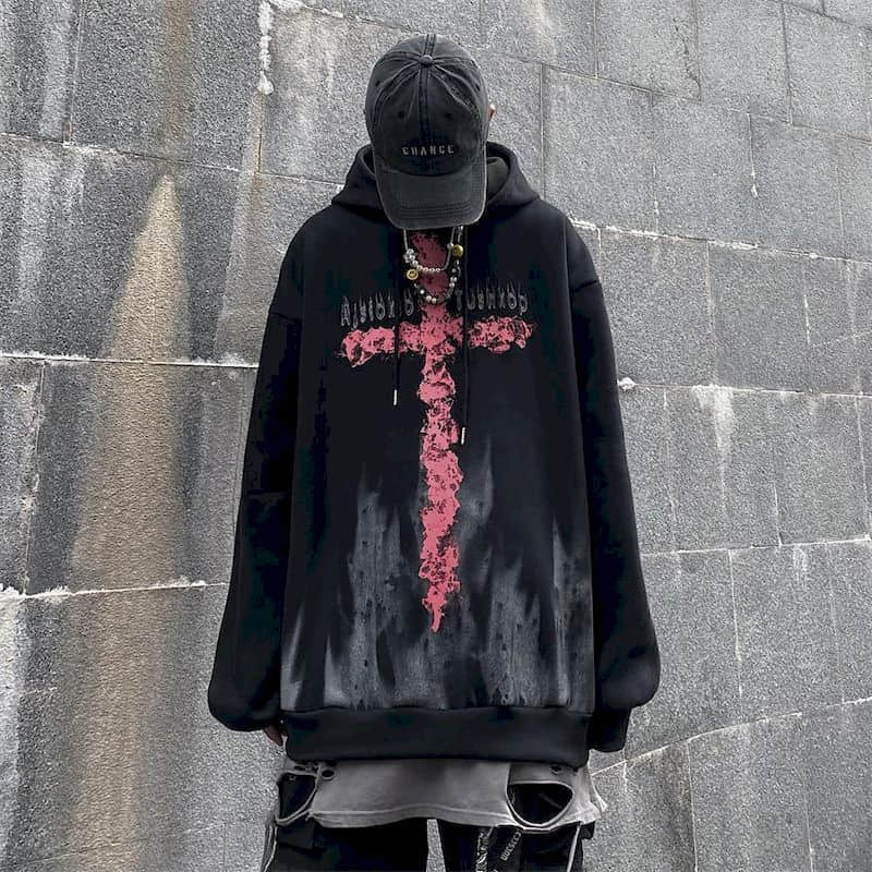 Зимние толстовки для мужчин, уличная одежда в стиле хип-хоп, Harajuku, черная толстовка с готическим принтом, плюс бархат, большие размеры Y2k