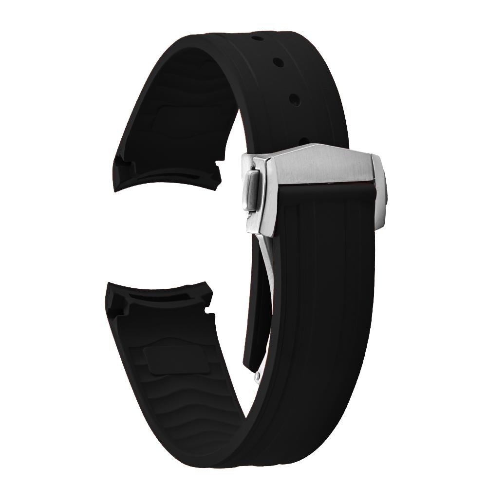 20 мм Новый Мягкий Фторкаучук FKM Изогнутый Конец Для Ремешка Omega Для Seamaster 300 Дайвинг-Ремень Запасной Браслет Часов С Складной Пряжкой