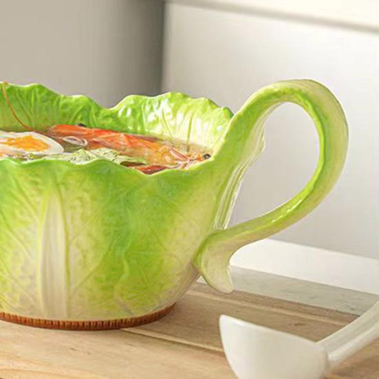 Ceramic Noodle Bowl Creative Cabbage Shape Serving Bowl Cartoon Vegetable Tableware for Noodles Soup Salads