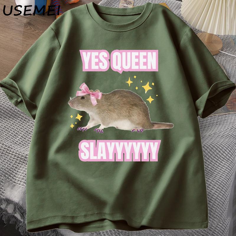 Yas Queen Slay T Shirt Humor Funny Cotton Short Sleeve Rat TShirt Unisexs Clothing Harajuku Retro Oversized Cotton T Shirt