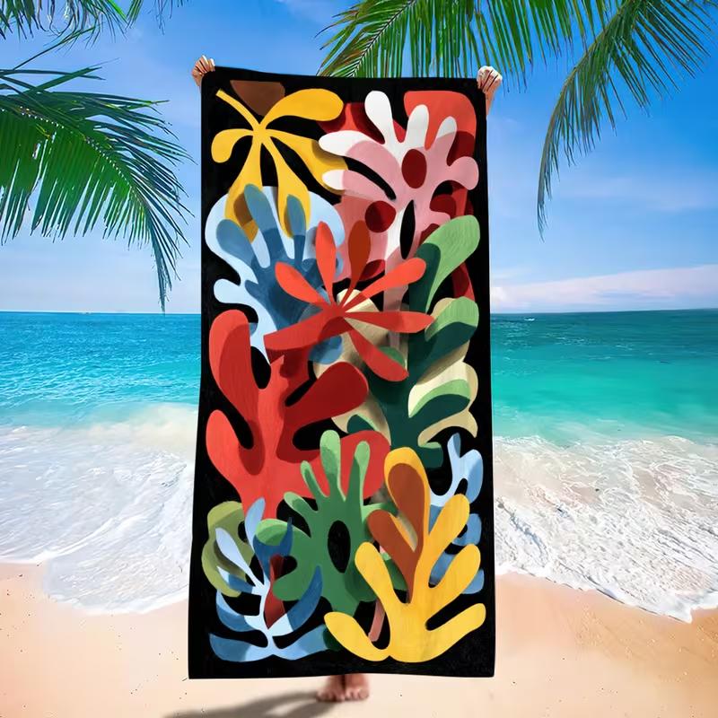 Abstract Colorful Tropical Leaf Print Beach Towel Sand Resistant Quick Dry Towel For Beach Pool Holiday