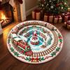 Durable Entrance Rug for Winter Round 3D Christmas Rug, Vortex Optical Illusion Area Santa Snowman Staircase Easy to Clean Holiday Depth Pattern,