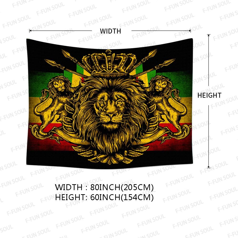 F-FUN SOUL Rasta Rastafarian Tapestry, Large 80x60inches Soft Flannel, Lion Crown Flag Hippie Art Wall Hanging Tapestries for Living Room Bedroom