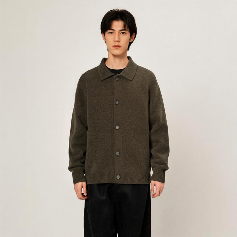 Calvin Klein Однотонная удобная трикотажная куртка с длинным рукавом и воротником-поло, мужские куртки коричневого цвета J326675-PBX