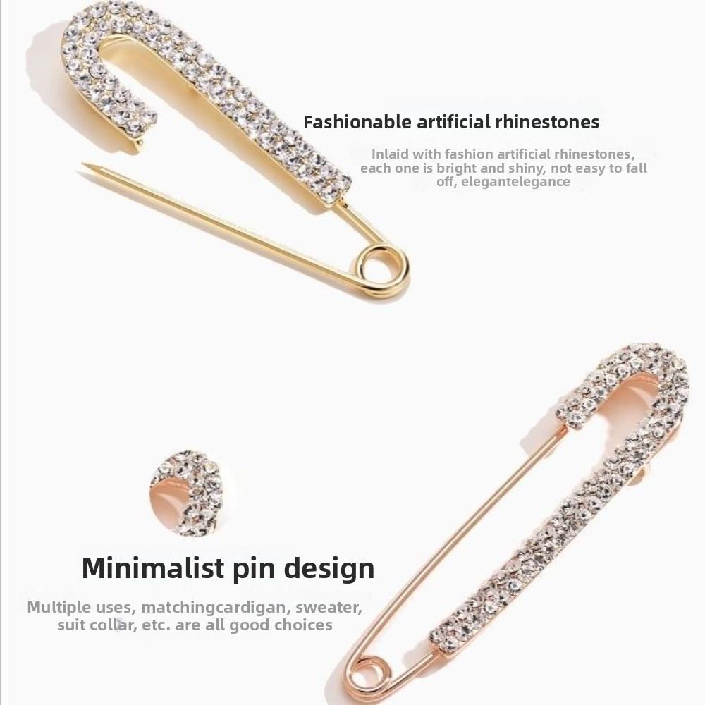 Large Safety Pin Metal Pin Crytal Clips Fashion Rhinestones Brooches  Scarf