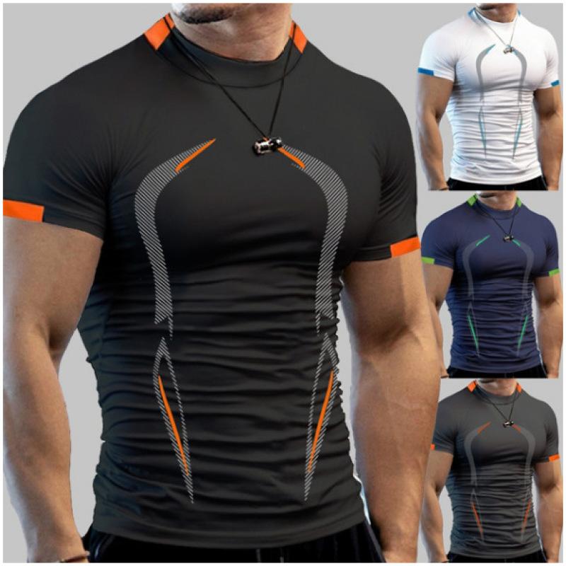Summer Men's Fitness Sports Training Breathable Short-sleeved European Size Quick Drying Clothes Men's Sports Fashion Short-sleeved T-shirt