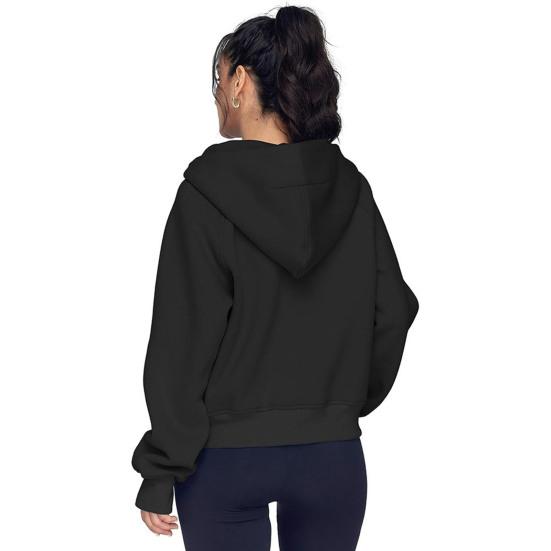 Fall Winter Hoodie Hooded Half Zipper Pocket Long Sleeves Loose Thick Pure Color
