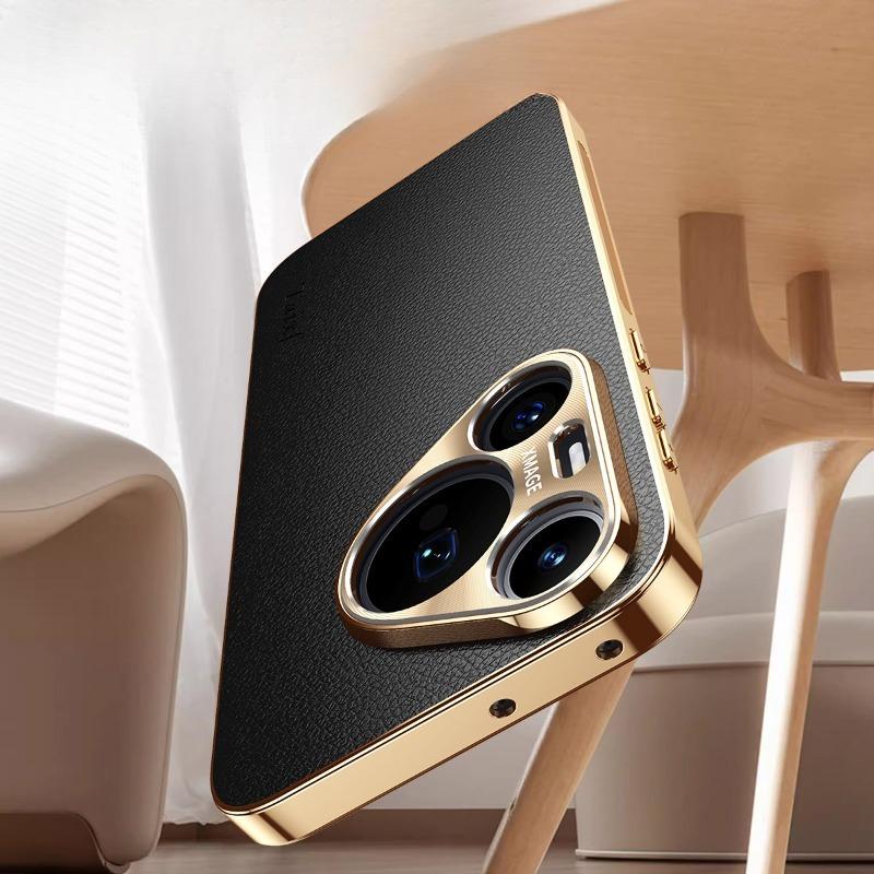 Leather Plating Shockproof Cover For Huawei Pura 70 Ultra P60 P50 P30 Pro + Plus Texture Lichee Pattern Lens Protection Case