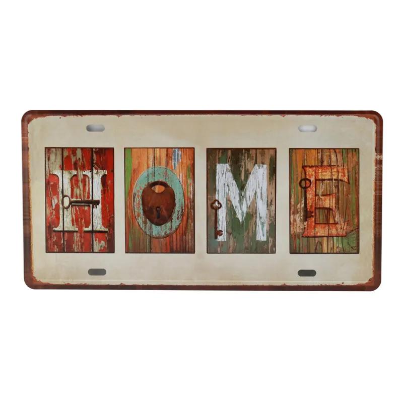 Text Signs Welcome Love Family Warm-Hearted Word Metal Plate Car License Tin Sign Wall Pin Up Tin Sign Retro Craft Iron Painting