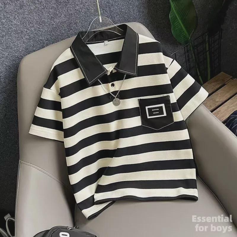 Kids' Summer Striped Polo Shirt - 2023 Korean Style, Boys' Short-Sleeved Casual Top