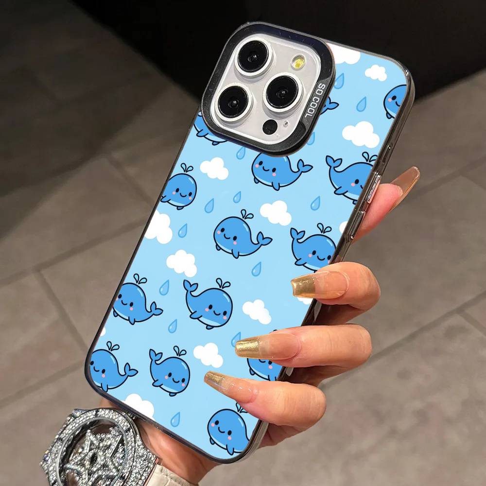Чехол для телефона с рисунком кита P-образным узором Для iPhone 17,16,15,14,13,12,11 Plus,Pro Max,XS,Красочный серебристый чехол для телефона Funda Cover