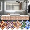 10cm*10cm/10Pcs 3D Mosaic Peel & Stick Tiles Self-Adhesive Thick Waterproof Wallpaper Floor Stickers DIY Home Kitchen Bathroom Decor