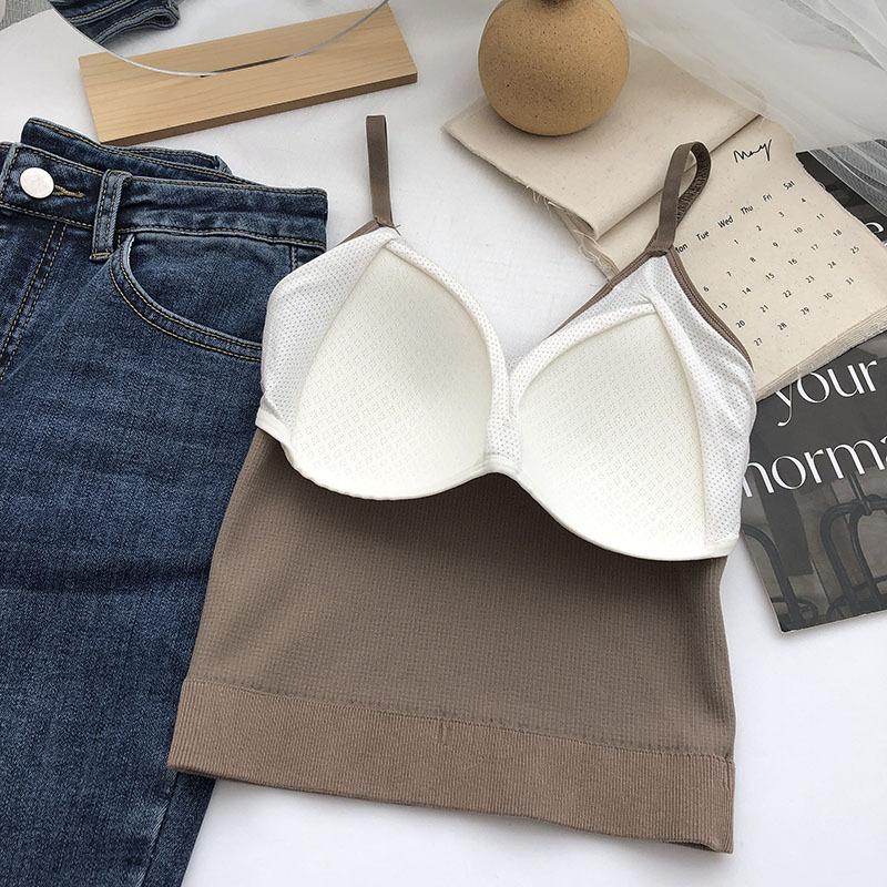 Полосатый красивый топ-майка с открытой спиной, со встроенными чашечками, в корейском стиле, для горячей девушки, для ношения как нижнее белье и как верхняя одежда, топ-бандо, базовый слой