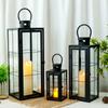 Set of 3 Square Candle Lanern Perfect Size Home Decoration Outdoor Wedding Lanterns With Tempered Glass