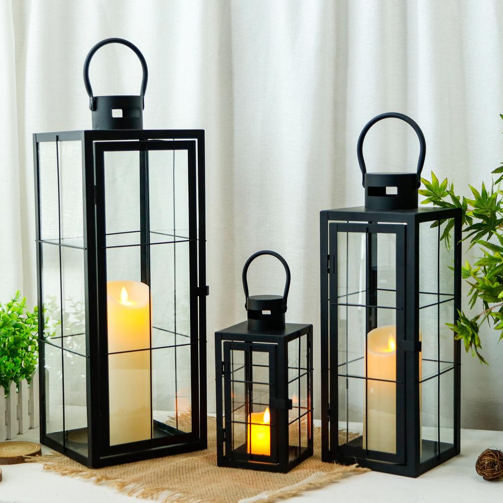 Set of 3 Square Candle Lanern Perfect Size Home Decoration Outdoor Wedding Lanterns With Tempered Glass