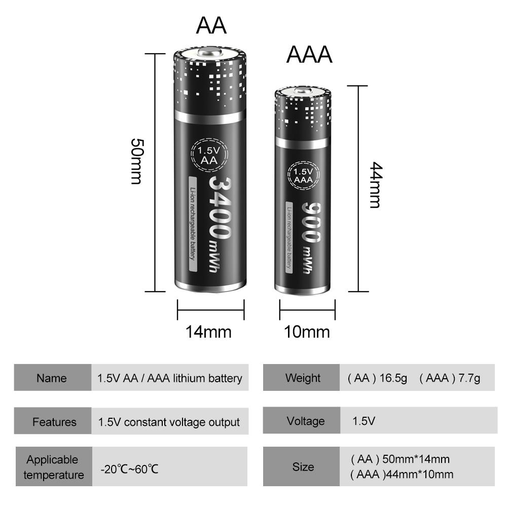 Литий-ионная батарея AA 1,5 В + литиевая аккумуляторная батарея 1,5 В AAA + зарядное устройство 1,5 В для литиевой аккумуляторной батареи типа aa aaa 1,5 В
