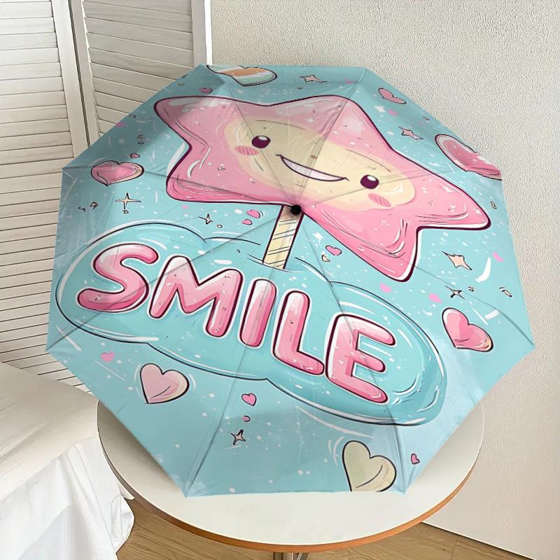 1pc smile star Automatic Open/Close Umbrella Compact Folding Umbrella with 8-Rib Shaft for Women/Men, Elegant Birthday1308S