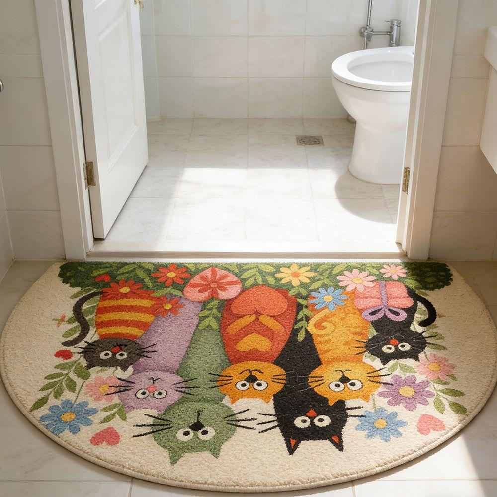 Anti Slip Bathroom Mat Cartoon Animal Cat Floor Mat Quick Dry Cat Absorbent Mat Bathroom Use