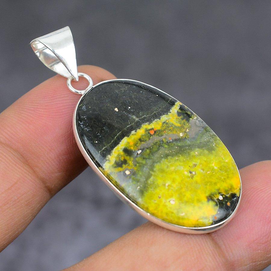 Natural Bumble Bee Jasper 925 Sterling Silver Jewelry Pendant 1.81" R9v75
