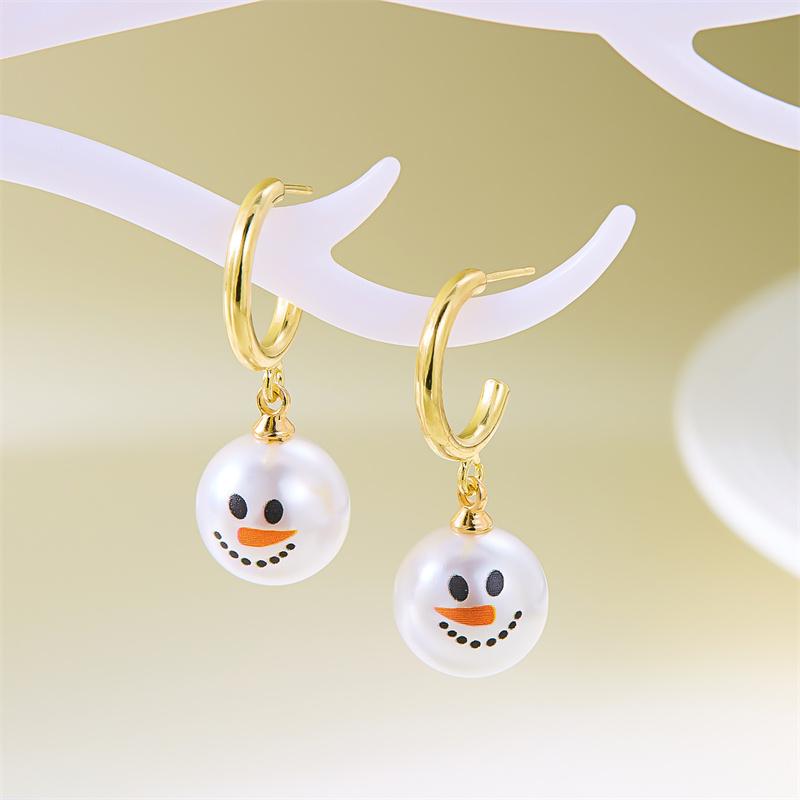 Fashion Christmas Snowman Snowflake Hoop Earrings For Women Pearl Crystal Piecring Cute Xmas Ear Jewelry New Year Gift