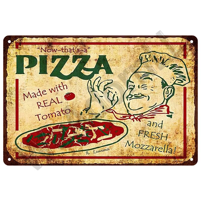 Пицца настенное искусство тарелка зона табличка отличная еда винтажный металлический знак паб бар домашнее украшение лучший самодельный постер жестяная вывеска декор клуб