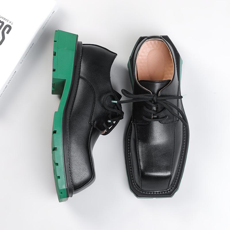 Мужские повседневные кожаные туфли дерби, мужская обувь с квадратным носком, модная, персонализированная дизайнерская обувь, мужская обувь на шнуровке, на толстой подошве, увеличивающая рост