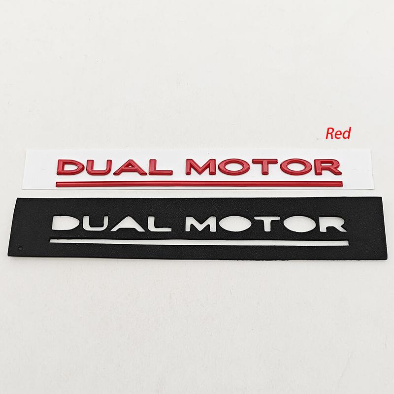 3D ABS Chrome Red Line Black Logo DUAL MOTOR Emblem Letters Car Styling Trunk Badge Sticker for Model3/Y/S/X DUAL MOTOR Accessories