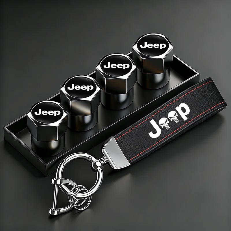 Anti-Rust Car Tire Valve Stem Caps Suede Keychain for Jeep Renegade Wrangler JK JL Grand Cherokee Compass Auto Wheel Accessories