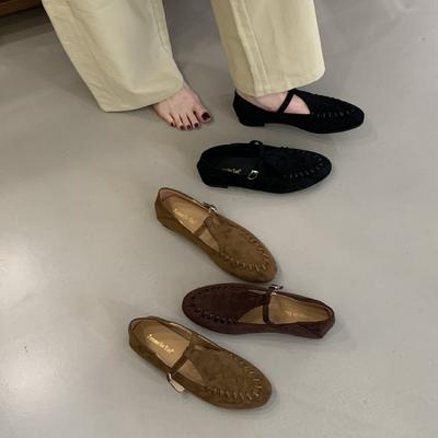 Винтажные туфли Мэри Джейн женские 2025 осень новые универсальные замшевые туфли на мягкой подошве туфли для ленивых