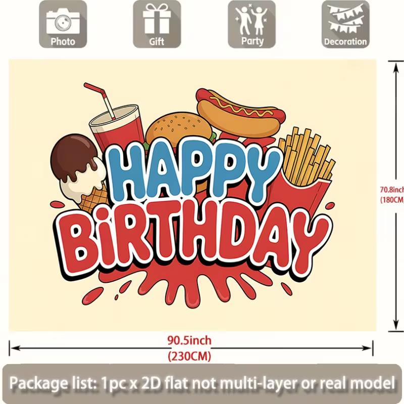2D Fast Food Happy Birthday Backdrop Kids Party Background