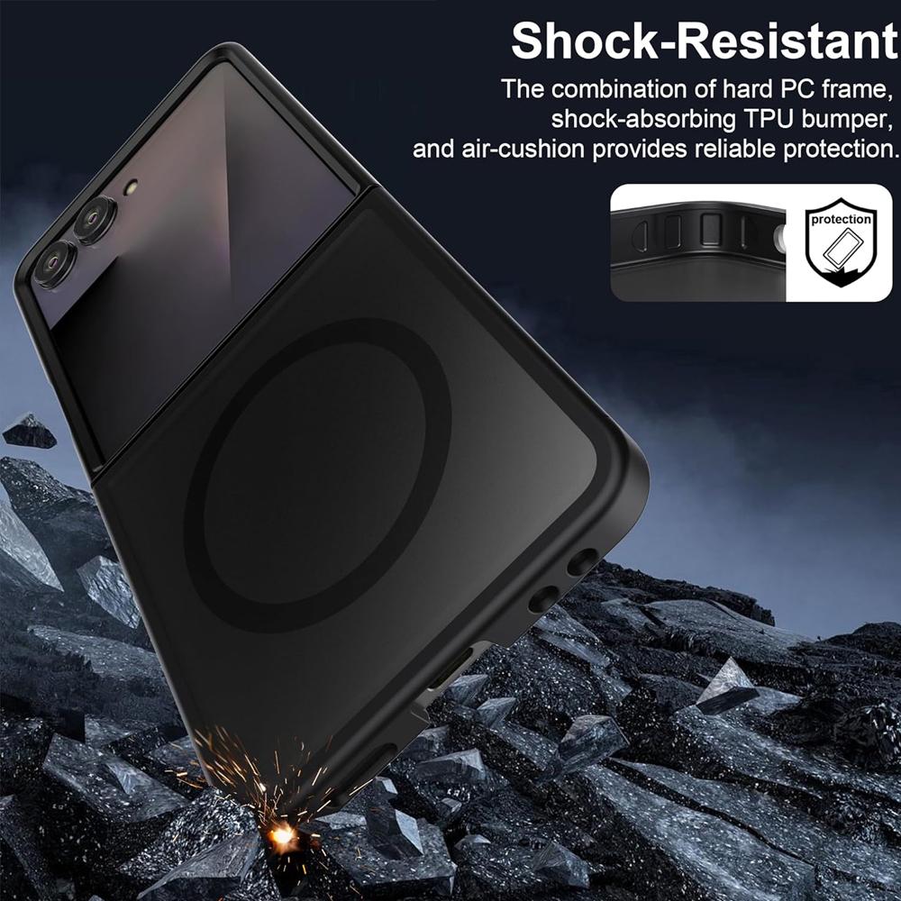 UYUXIO Magnetic Wireless Charging Mobile Phone Case for Samsung Galaxy Z Flip 7 Cases Slim Rugged Translucent Cover with Magnet