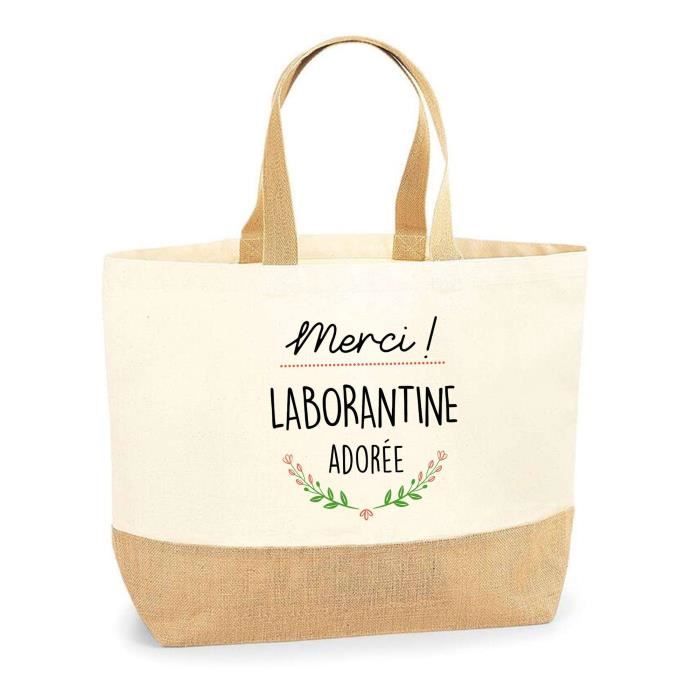 Sac Jute Merci Laborantine Adorée Cabas de Plage Femme Métier