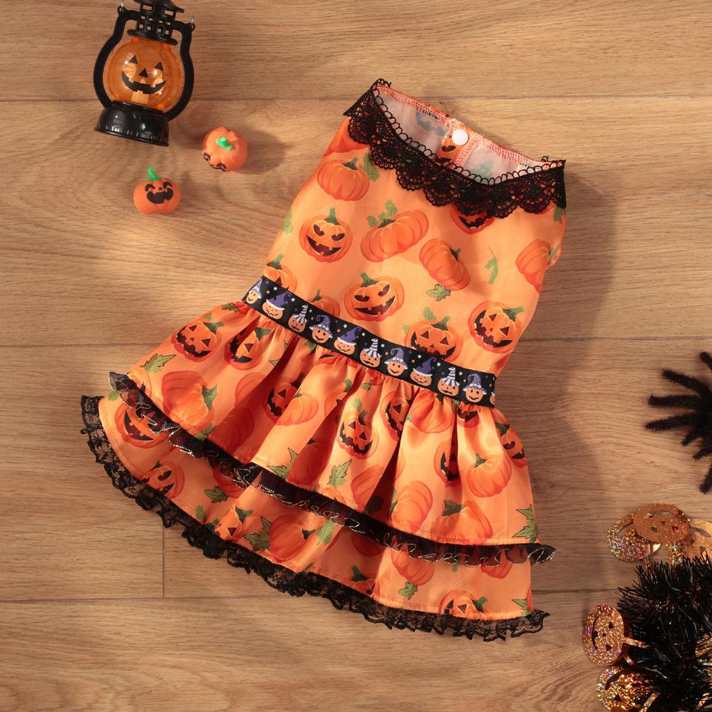 Popular Halloween Pet Supplies Dog Clothes Costumes Pumpkin Skirts and Small Dog Lace Skirt Dog Dress White Girl Dog Clothes