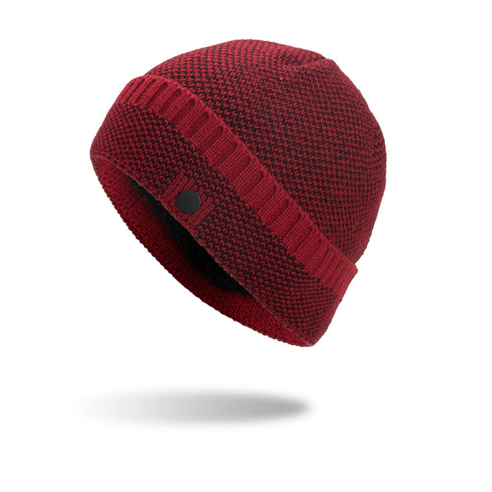 Autumn and Winter New Velvet Hidden Button Pullover Hat Knitted Wool Hat