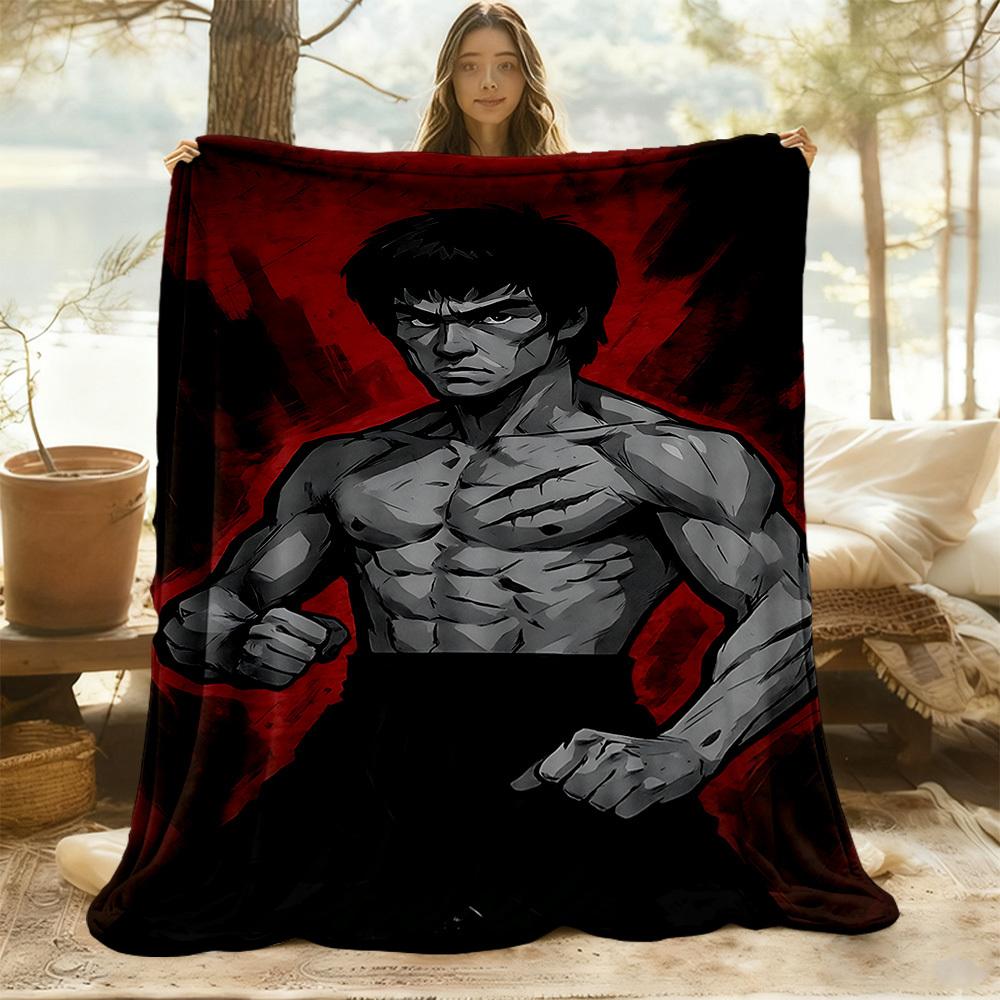 1PC Martial_Artist Bruce_Lee Outdoor Blanket Lightweight Flannel, Soft & Warm, All-Season Use for Sofa, Outdoor, Camping, Living Room, Office07