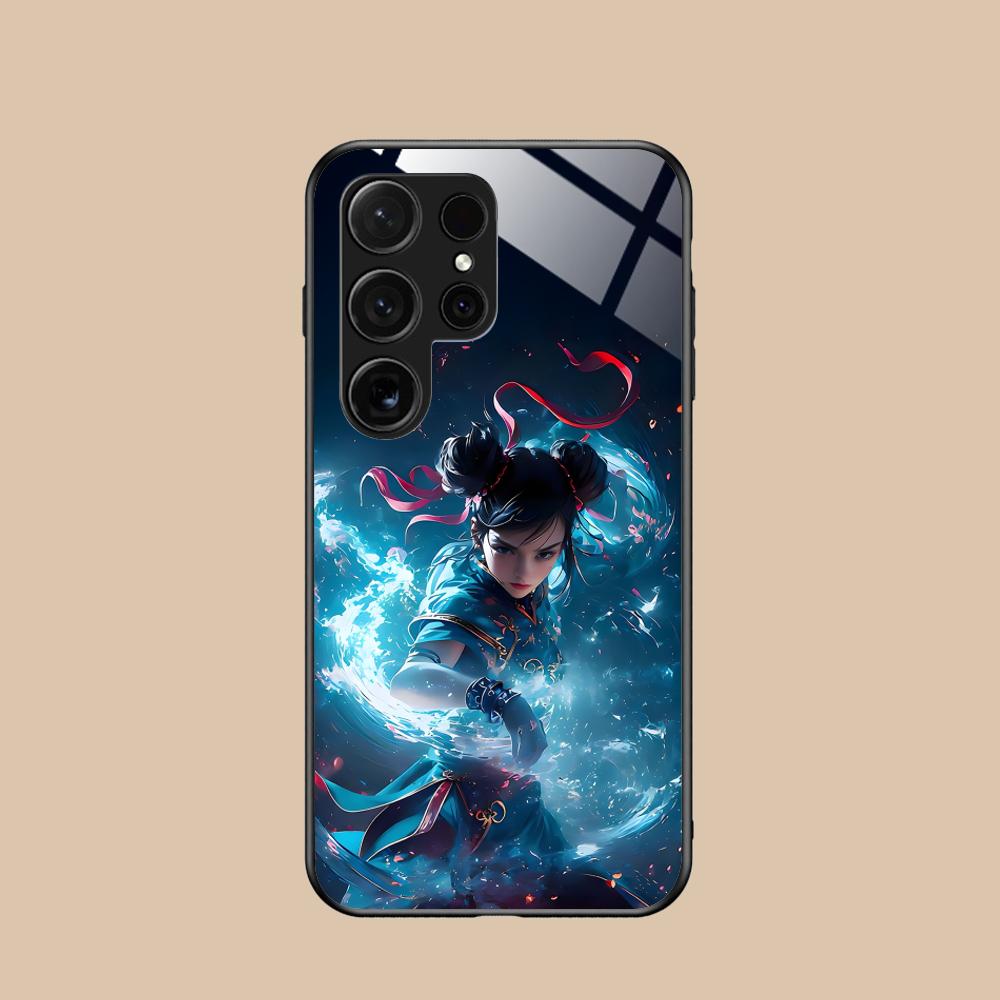 Чехол для телефона Street Fighter Chunli для Samsung Galaxy A56 55 54 53 52 51 36 35 34 23 16 15 5G Стеклянный Цветной Чехол Роскошный Красивый