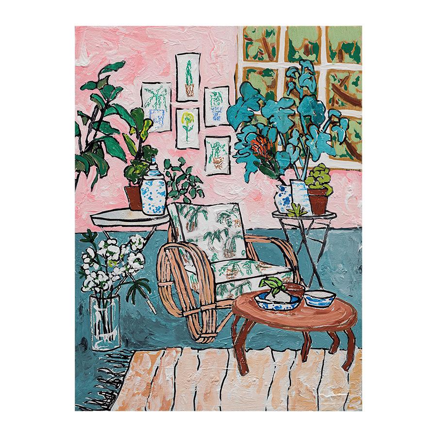 Nostalgic Retro Oil Painting Sofa Cat Plant Poster Painting Core Printing Wall Art Home Decoration Canvas Painting Frameless