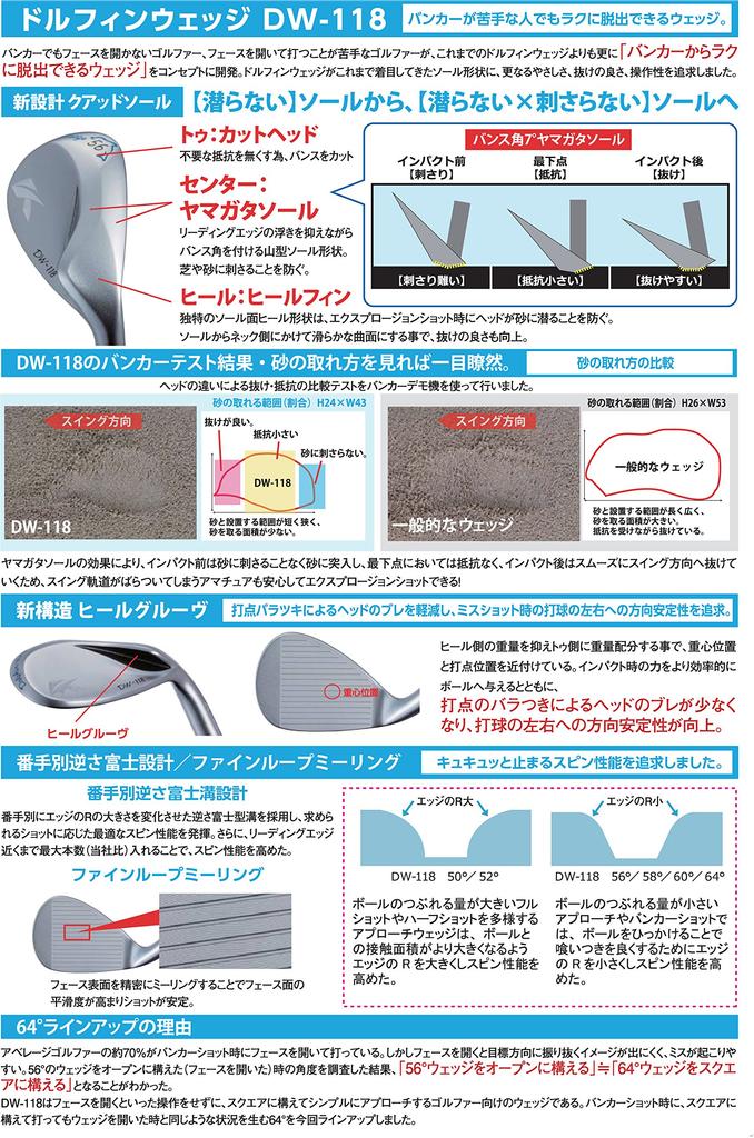 Kasco Сэнд-клин Dolphin Wedge Прямой тип шейки DW-118 Dolphin DP-151 Женский карбон Женский DW-118 Правый 58 Флекс: L