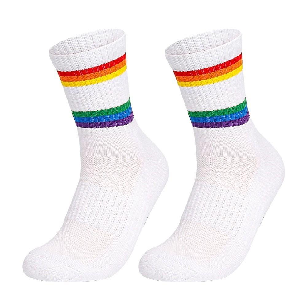 2PCS Cotton Striped Socks Rainbow Stripe Sports Running Socks Sweat Absorbing Running Socks Running