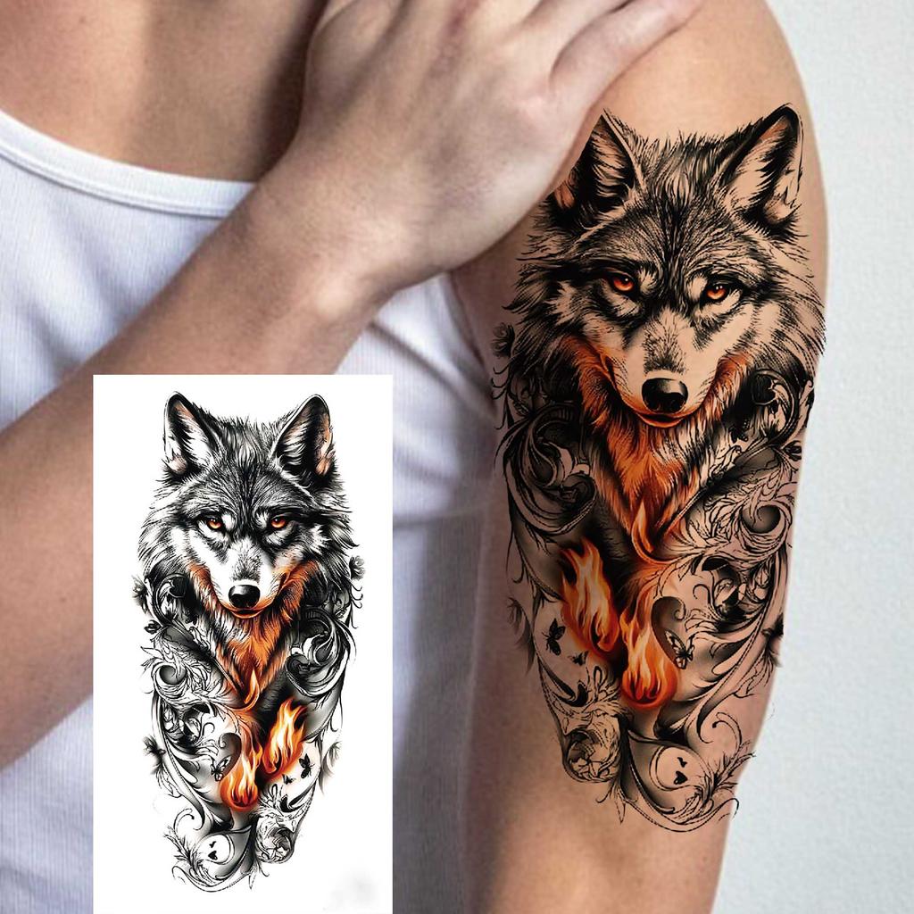 1 Sheet Wolf Tiger Astronaut Dragon Skeleton Temporary Tattoos For Women Men Adults Fake Skull Flower Tattoo Sticker Waterproof