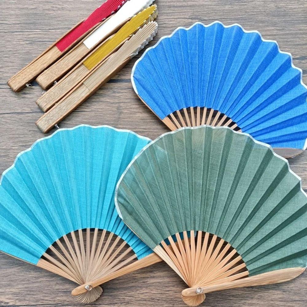 Solid Color Retro Mini Shell Fan Cotton Linen Cloth New Chinese Style Fan Dance Props