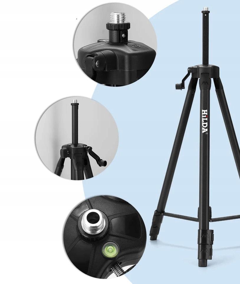 Hilda Statyw Tripod Trójnóg Poziomicy Mocny 1,6 M Adapter Regulacji 1/4 5/8