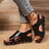Women’s Platform Peep-Toe Hook-and-Loop Studded Sandals